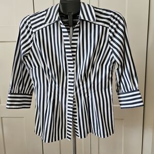 Striped Navy and White Button-Up Shirt